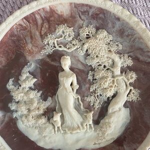 Decorative Cream Relief Wall Plaque with Brown Marbled Backing